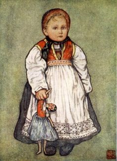 Dutch girl w wooden doll Nico Jungmann 1872 - 1935 Dutch